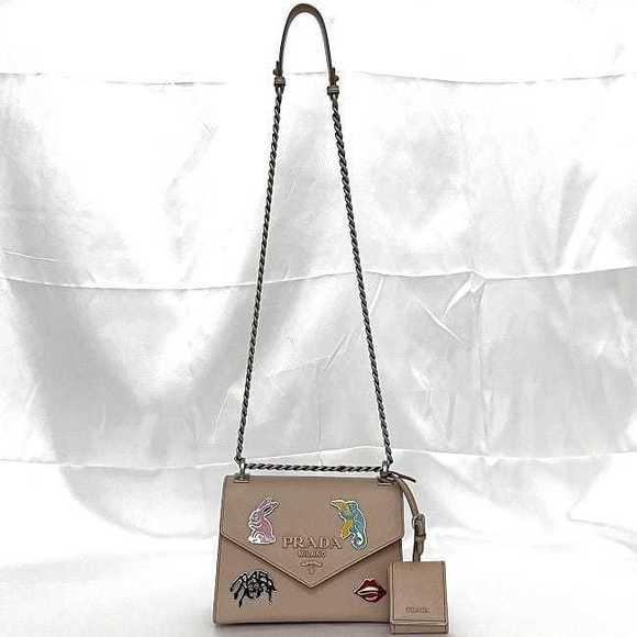 Prada Leather Chain Tan Bag Saffiano Shoulder - Picture 1 of 10